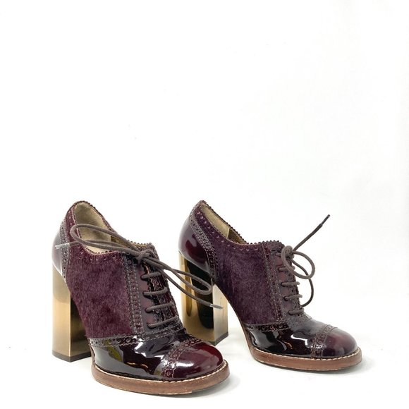 Dolce & Gabbana Shoes - Dolce & Gabbana Burgundy Patent Leather & Calf Hair Wingtip Heeled Oxfords 37/7